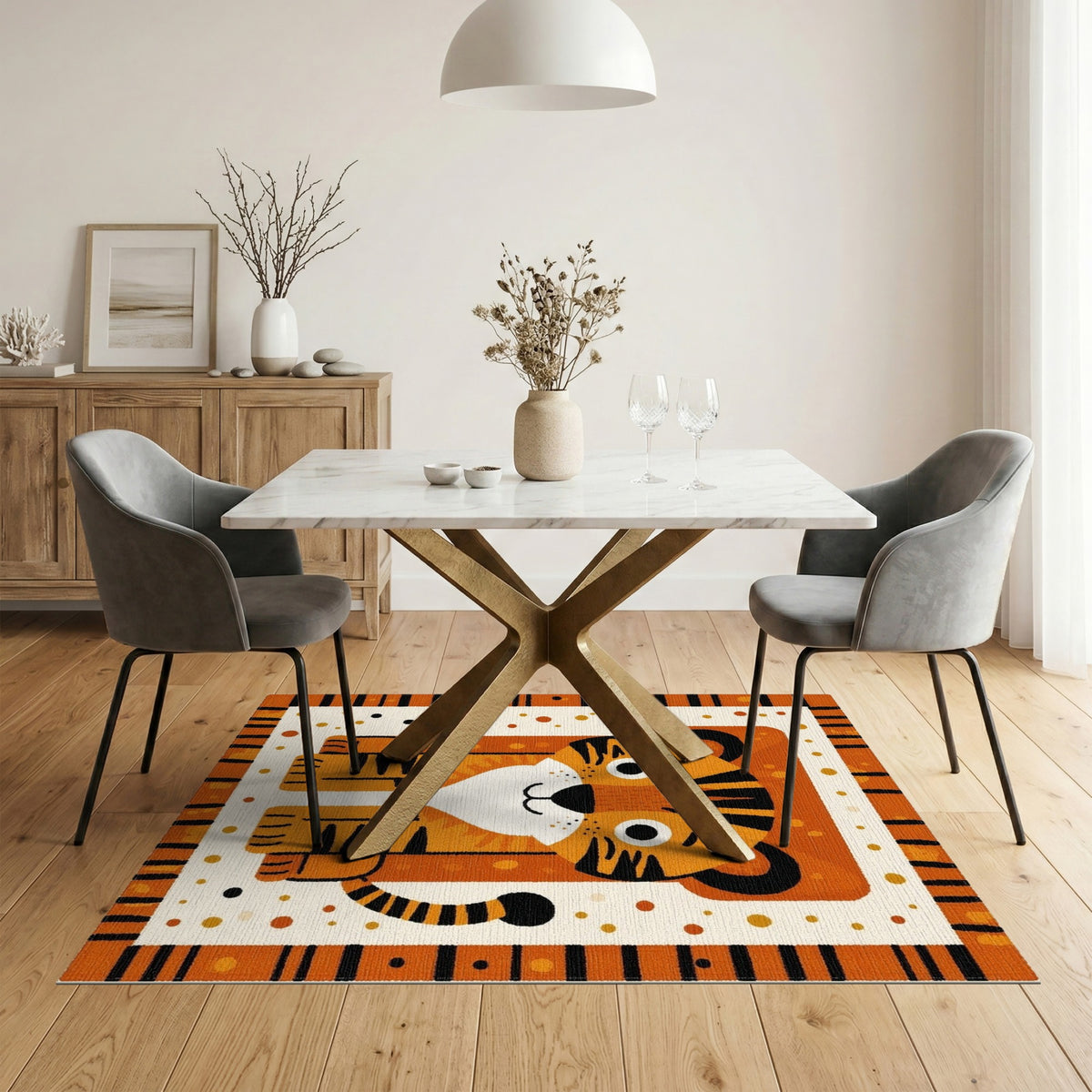 Orange Tiger Cub Kids Cartoon Area Rug