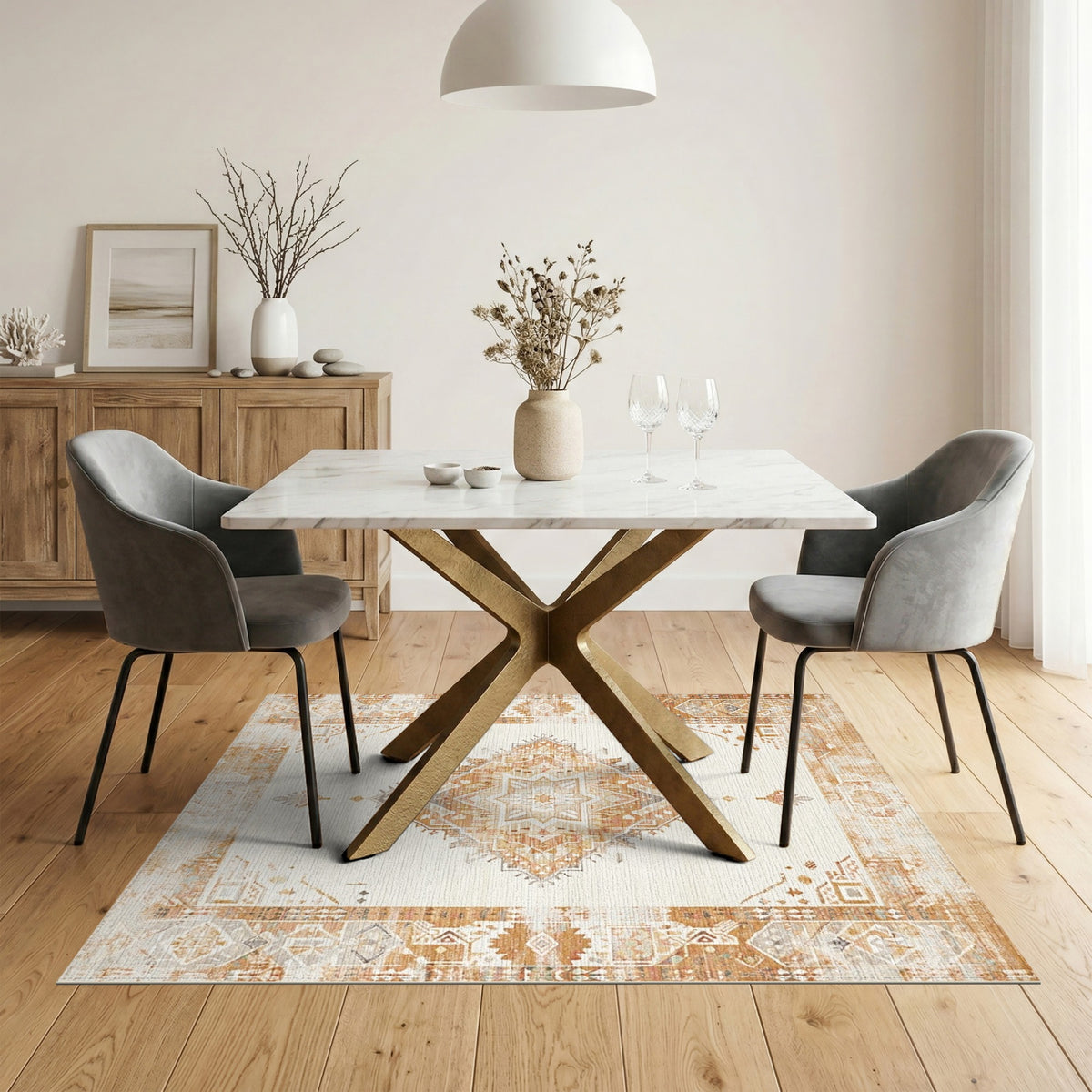 Beige Distressed Vintage Medallion Distressed Vintage Area Rug