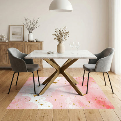 Pink Starry Clouds Kids Washable Area Rug