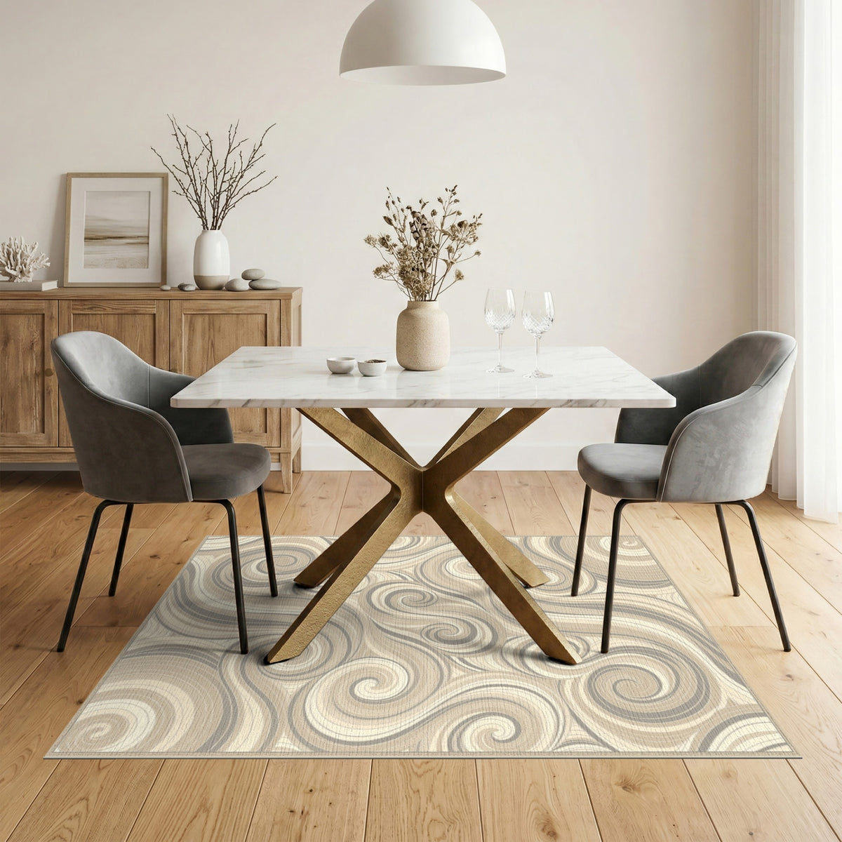 Swirl Beige and Neutral Beige Swirl Abstract Area Rug