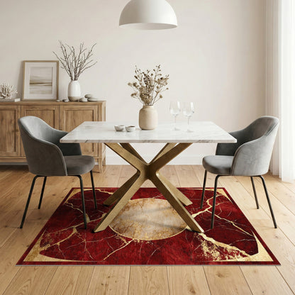 Red Marble Gold Medallion Area Rug