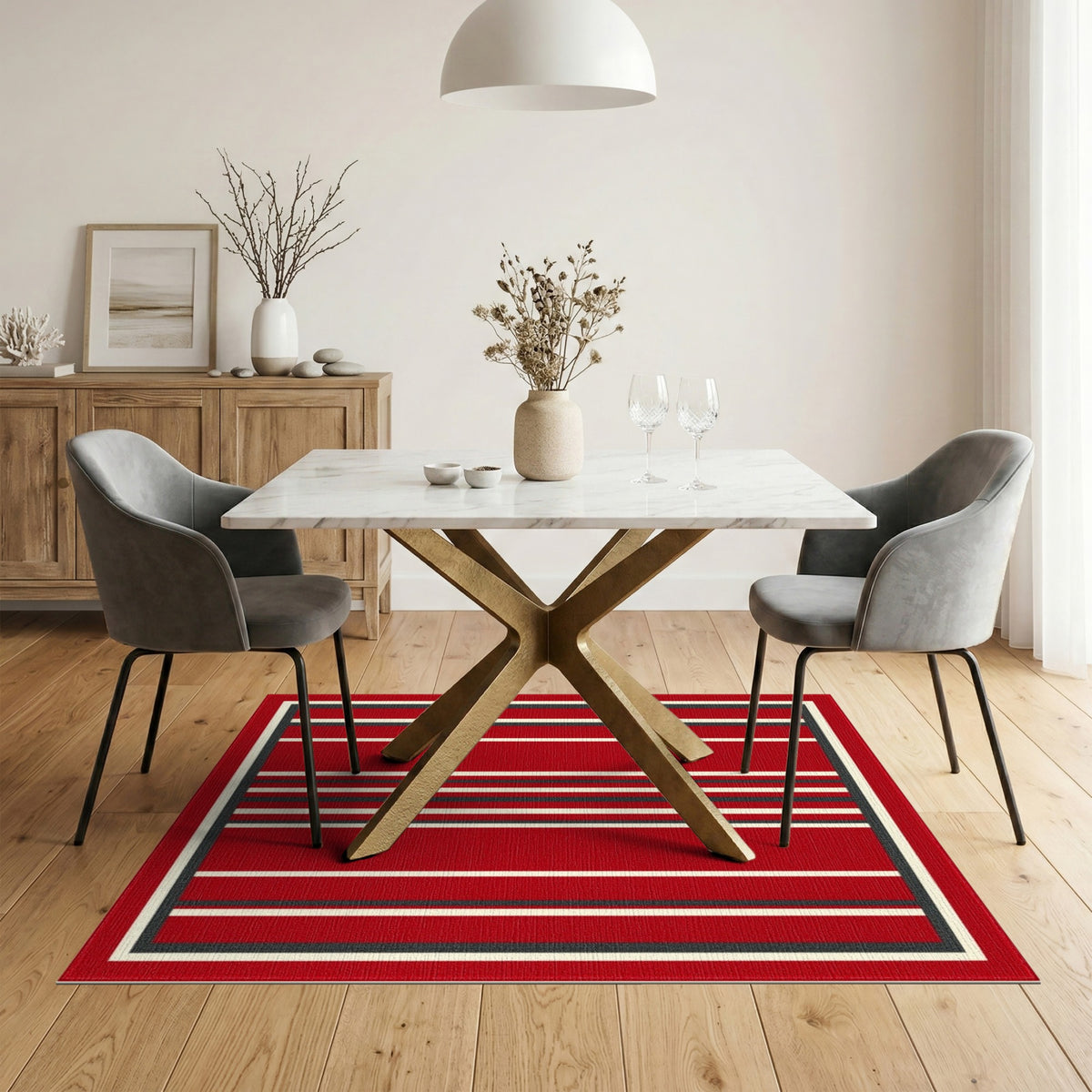 Geometric Modern Red Striped Geometric Area Rug