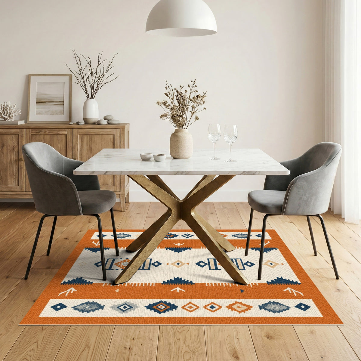 Orange Southwestern Geometric Area Rug