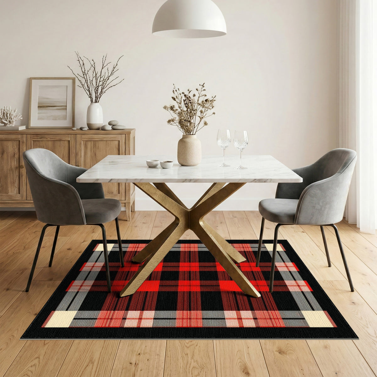 Red Geometric Modern Red Buffalo Plaid Area Rug