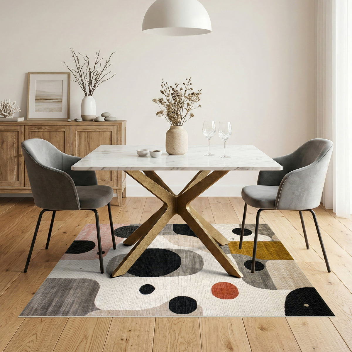 Abstract Geometric Area Rug in Neutral Tones