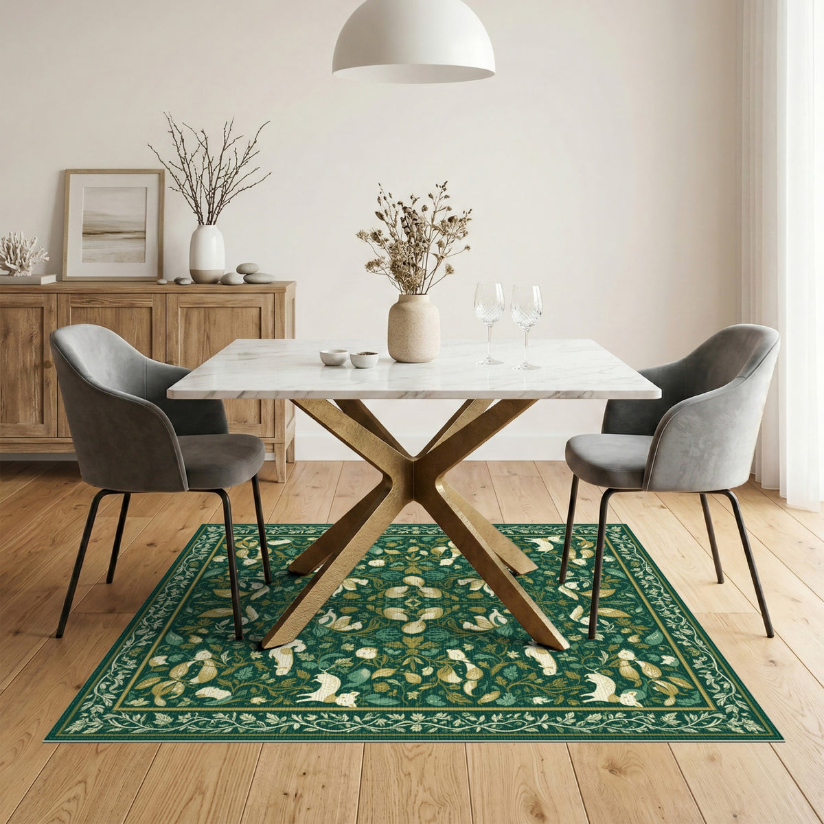 Green Floral Vintage Wildlife Area Rug