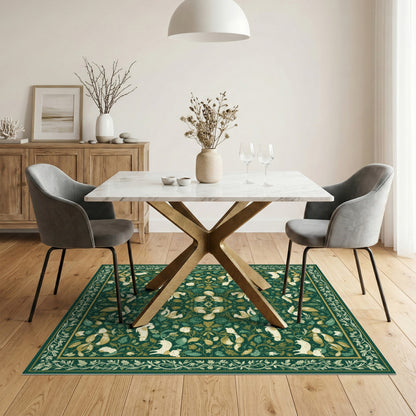 Green Floral Vintage Wildlife Area Rug