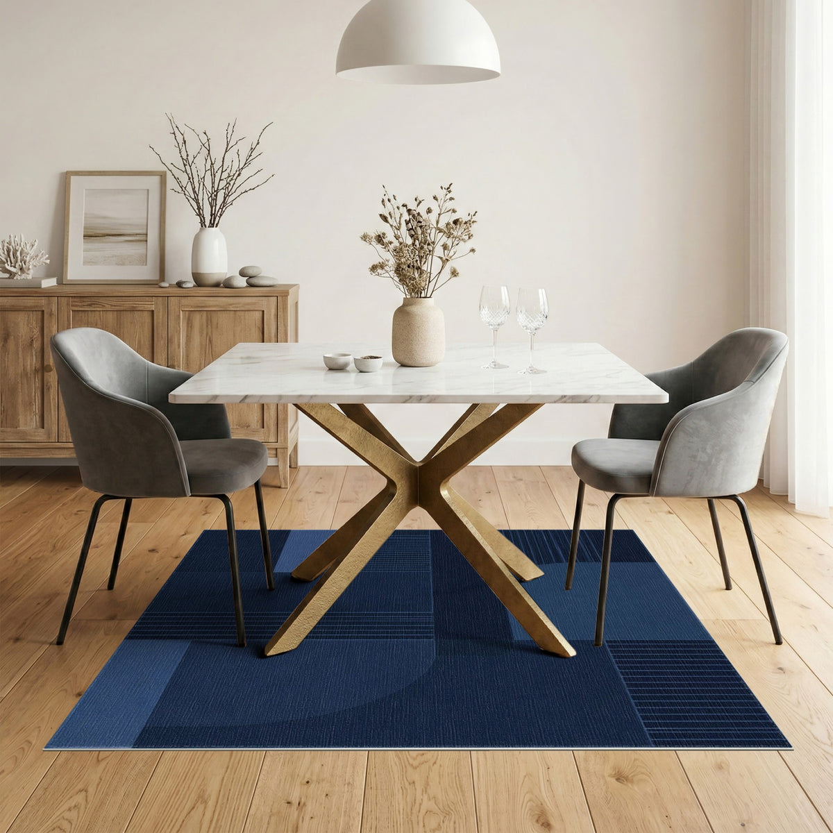 Navy Blue Geometric Block Blue and Teal Area Rug