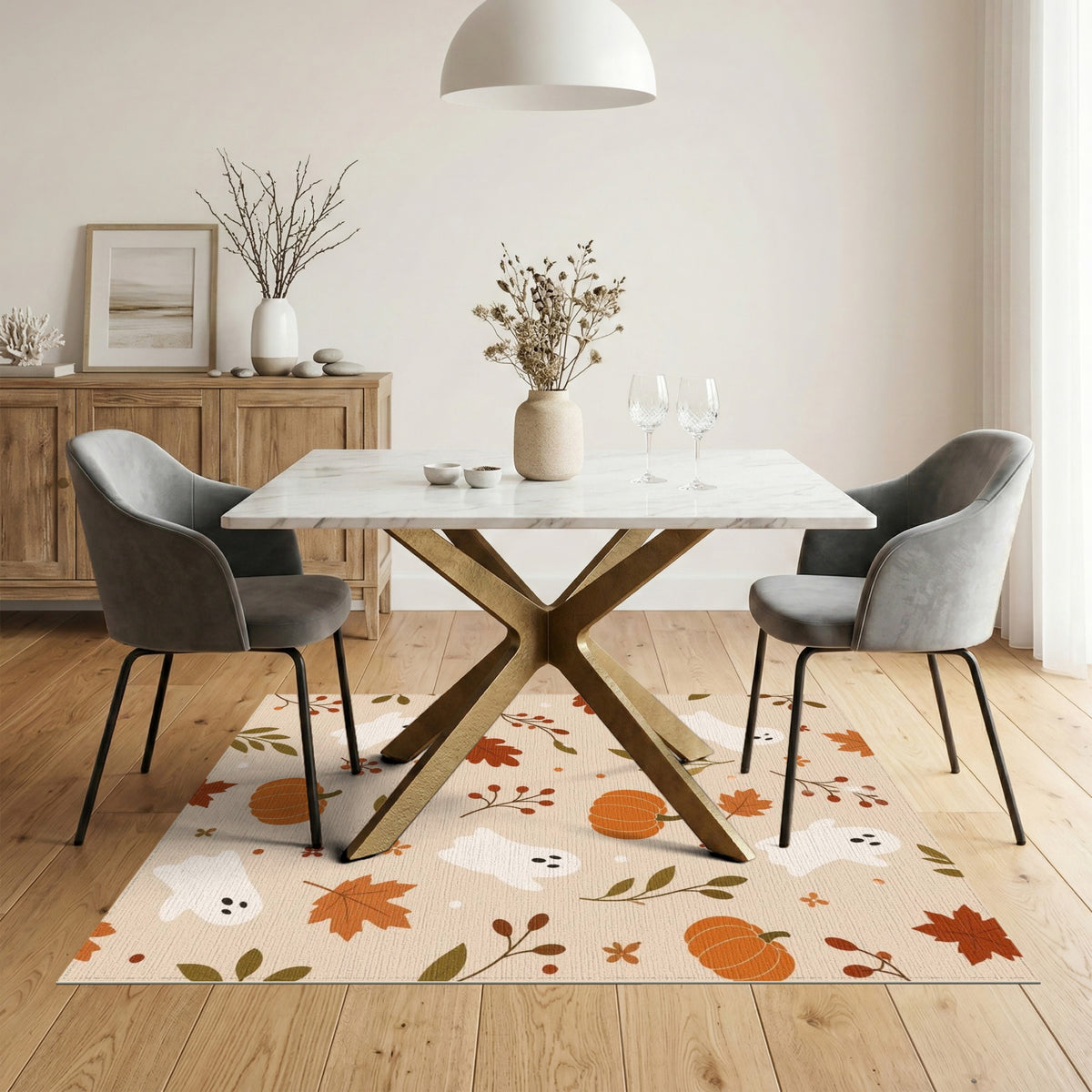 Cute Ghost Pumpkin Washable Area Rug
