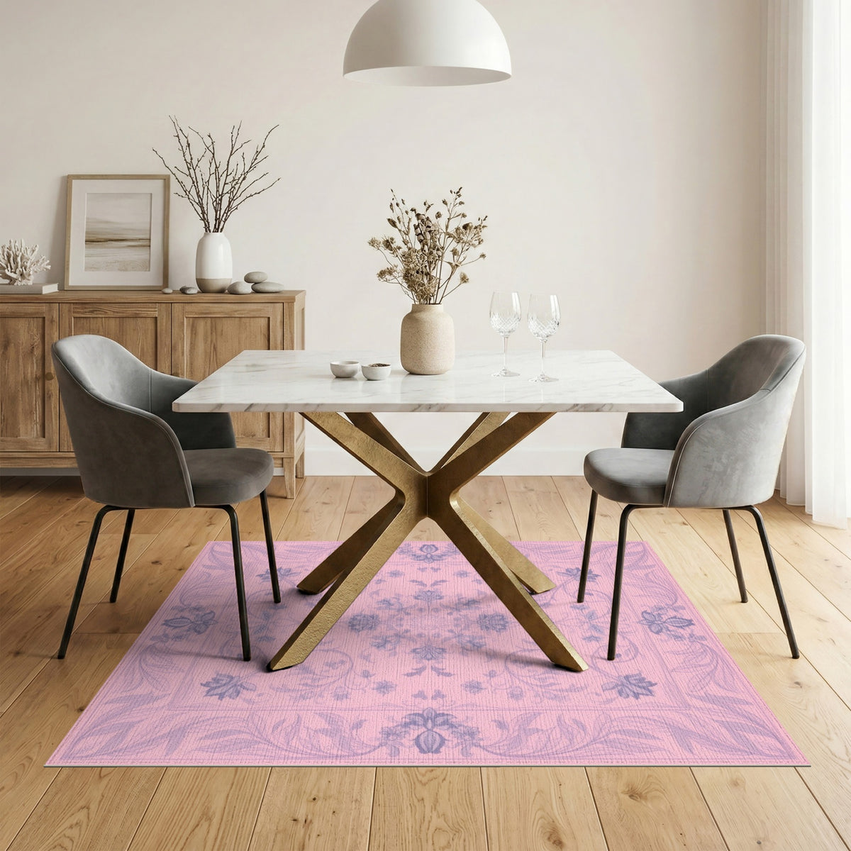 Pink Floral Vintage Washable No. 64 Area Rug