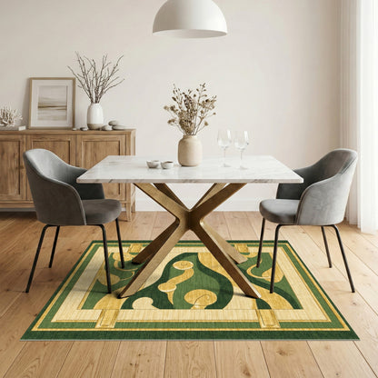 Green Gold Abstract Swirl Area Rug
