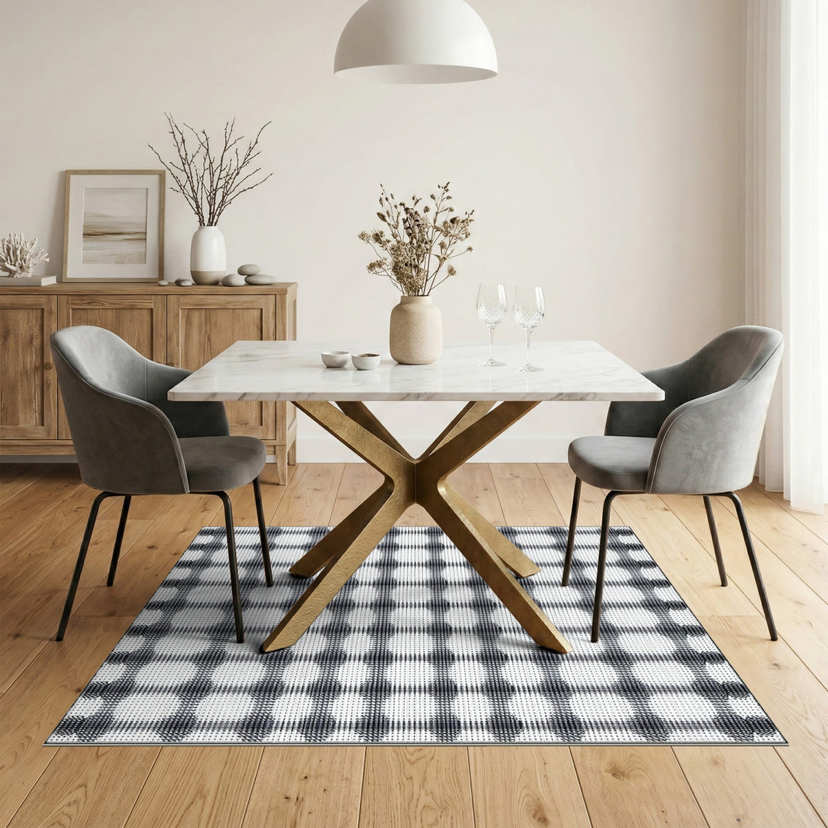 Black White Checkered Geometric No. 7 Area Rug