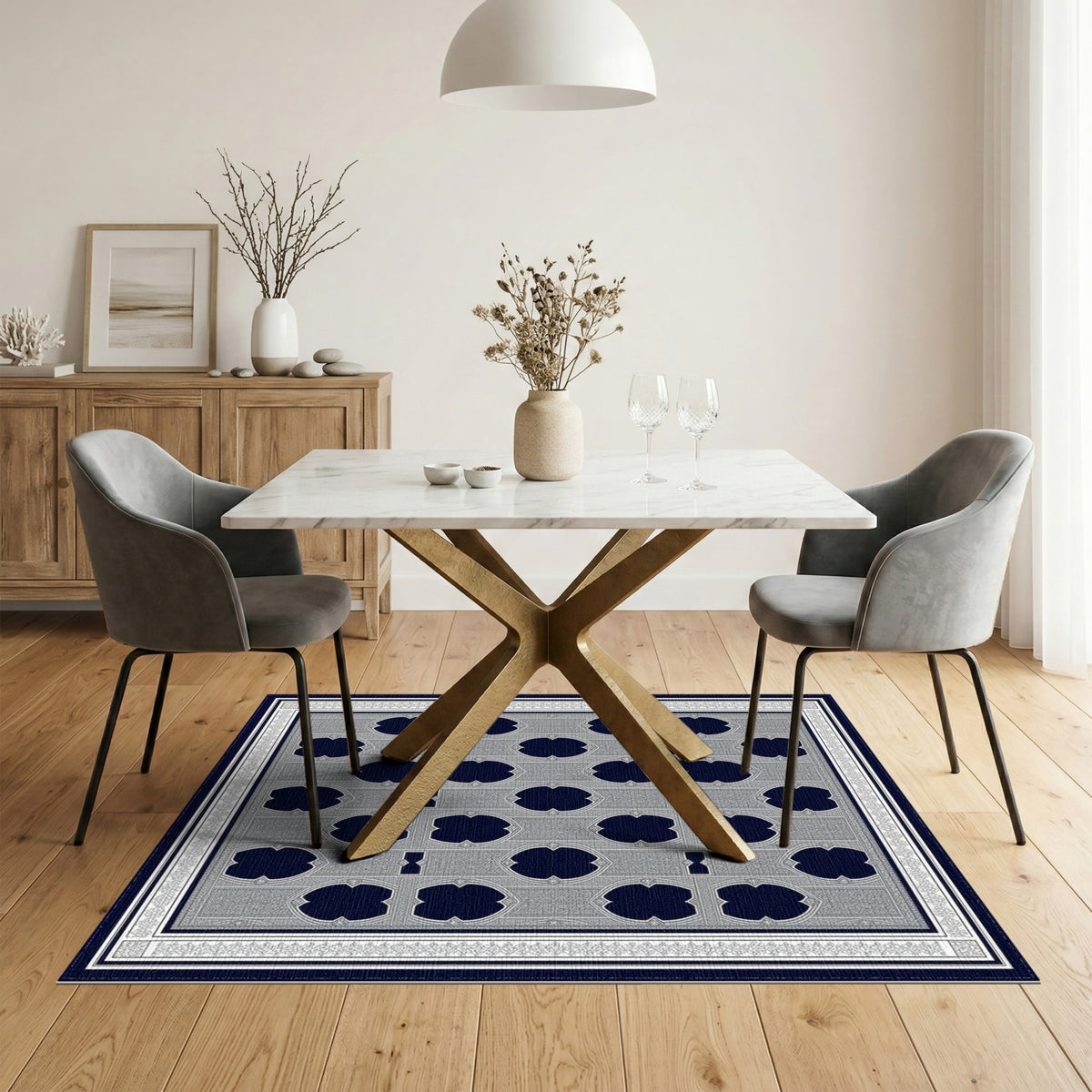 Navy Blue Quatrefoil Persian Area Rug