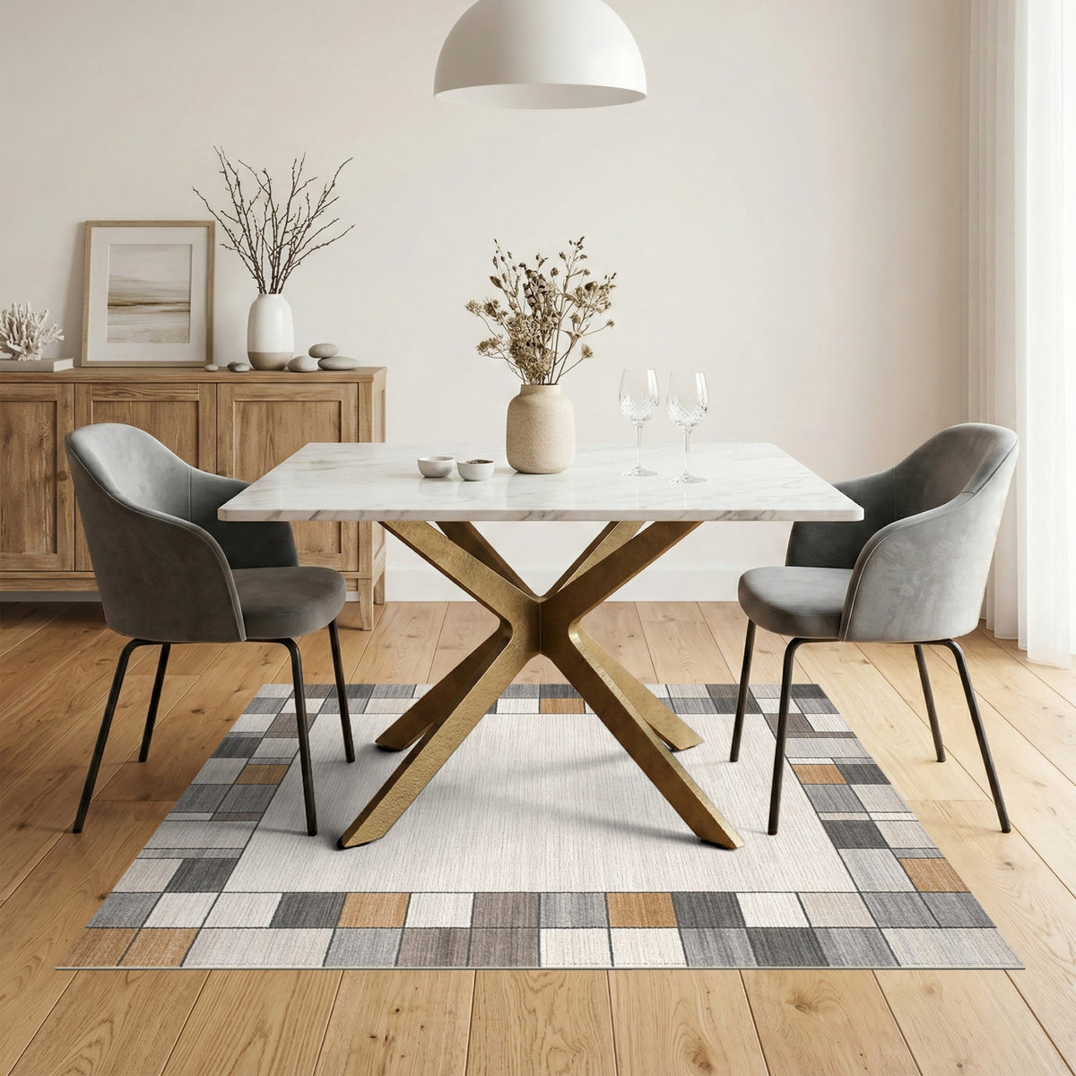 Beige Geometric Border No. 4 Area Rug