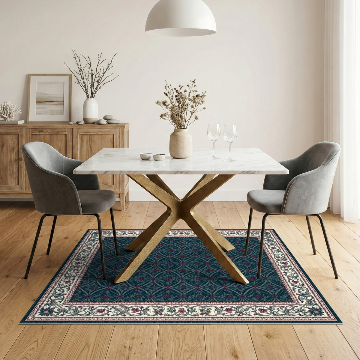 Teal Floral Vintage Area Rug