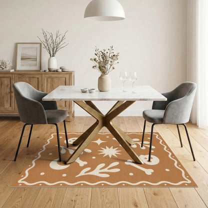 Brown Boho Skull Bone Area Rug
