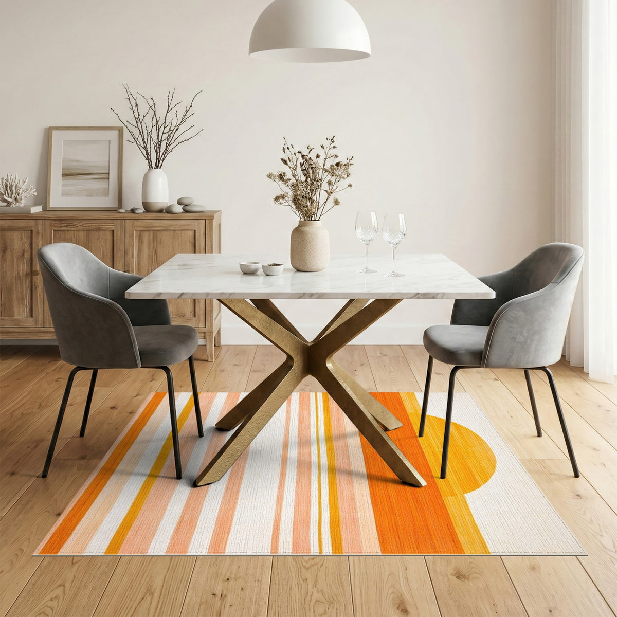 Orange Sunset Striped Washable Area Rug