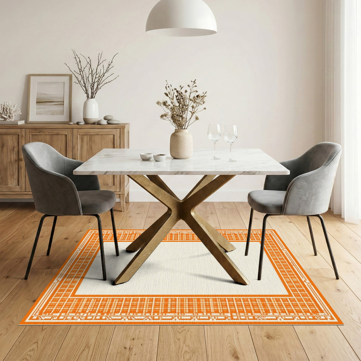 Orange Geometric Modern Orange Geometric Border Area Rug
