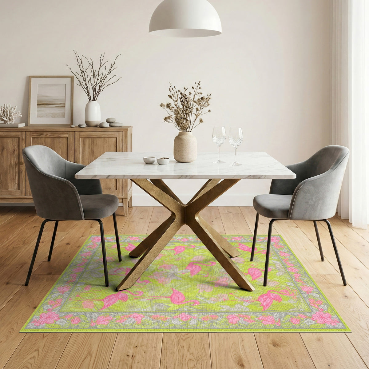 Floral Vintage Pink Flamingo Floral Area Rug