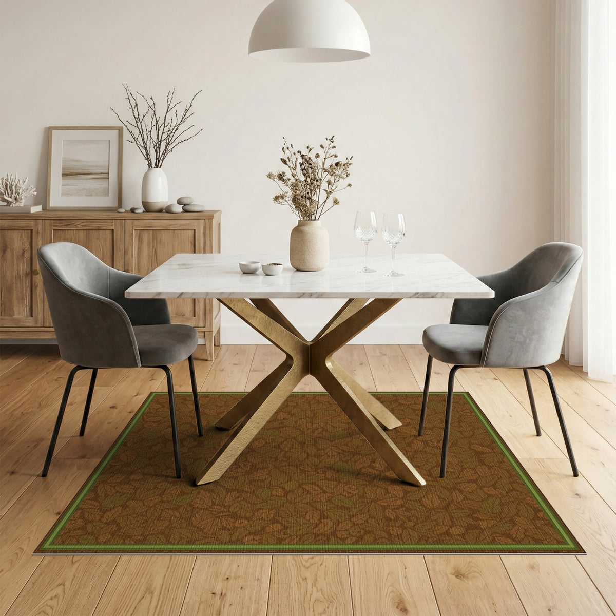 Brown Leaf and Berry Botanical Area Rug