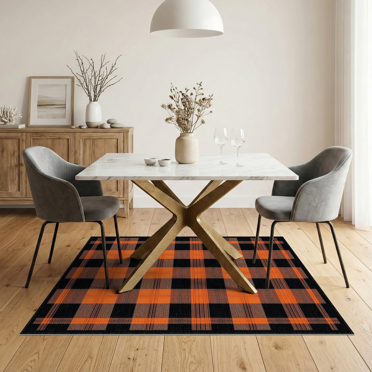 Geometric Modern Orange Buffalo Plaid Area Rug