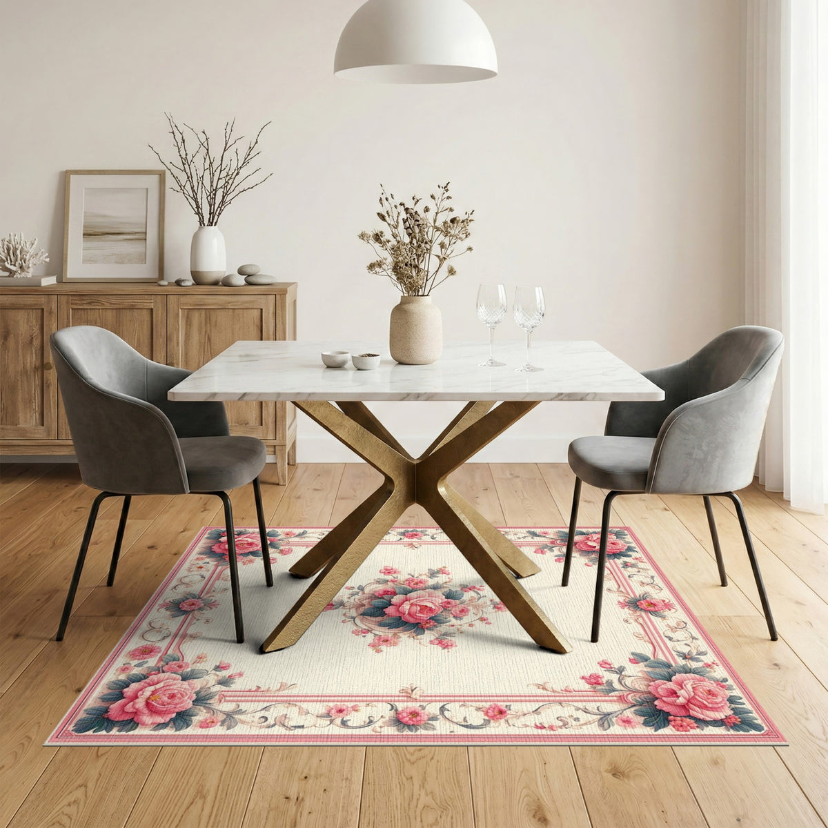 Pink Rose Floral Vintage No. 26 Area Rug