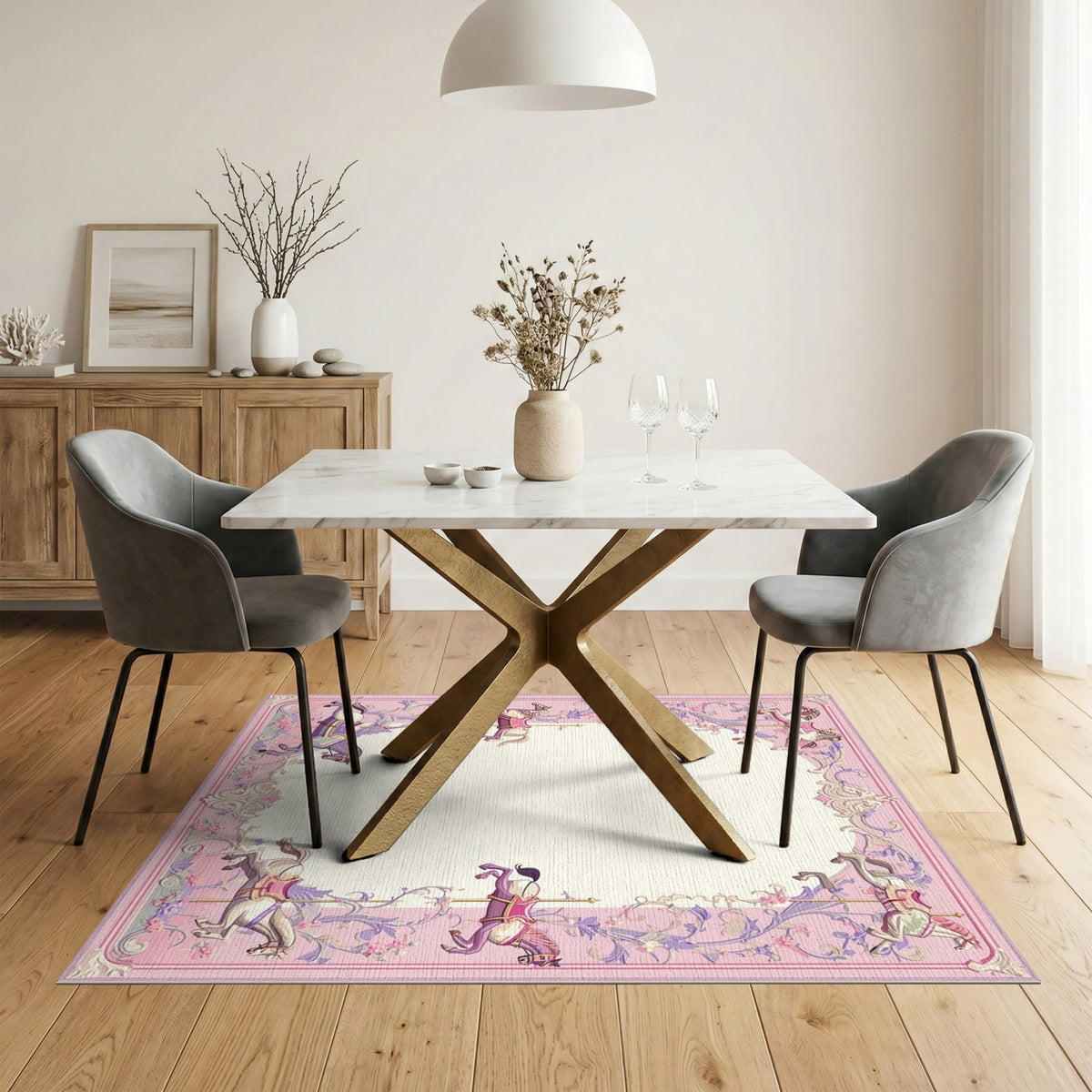 Pink Carousel Horse Floral Area Rug