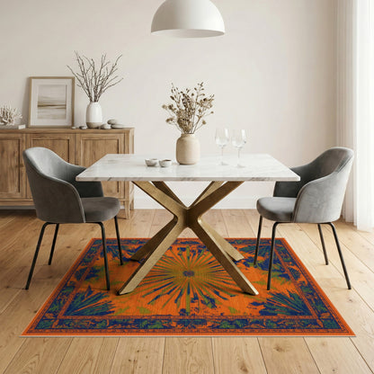 Orange Sunburst Palm Area Rug