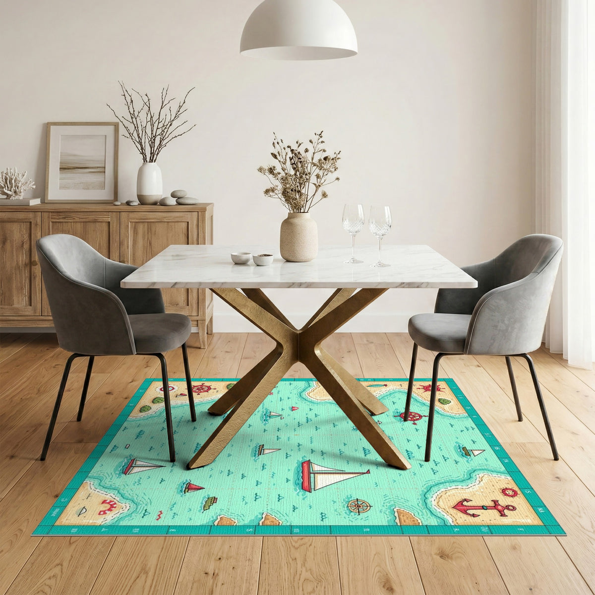 Coastal Nautical Map Washable Area Rug