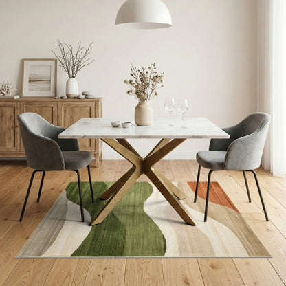 Abstract Wave Area Rug in Beige and Green