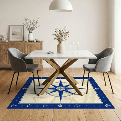 Blue Nautical Compass Vintage Area Rug