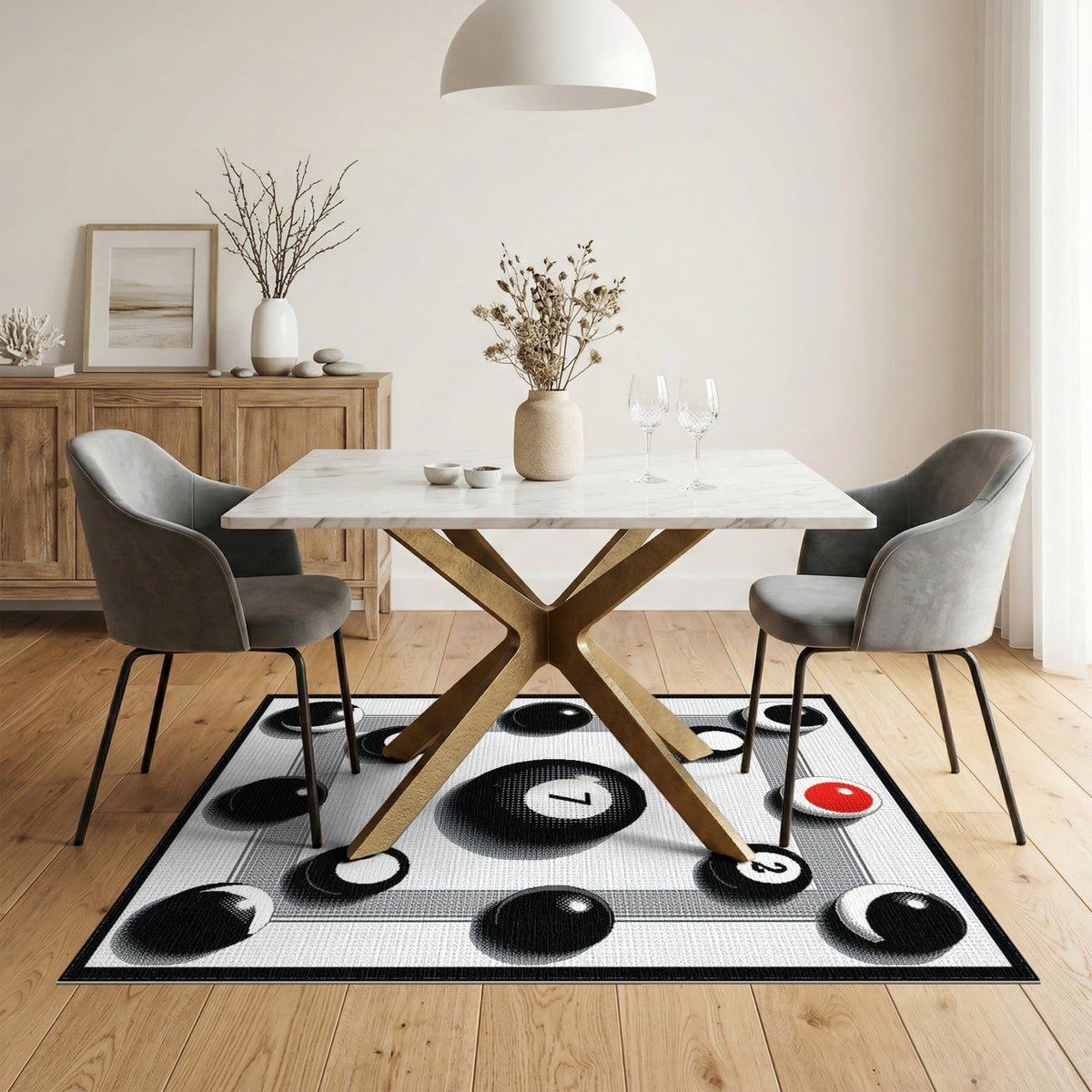 ODIKA Black White Geometric Circle Area Rug