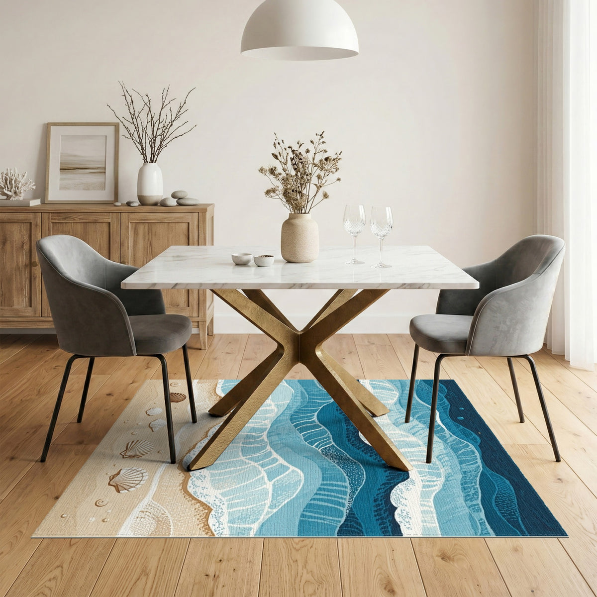 Coastal Beach Ocean Waves Area Rug