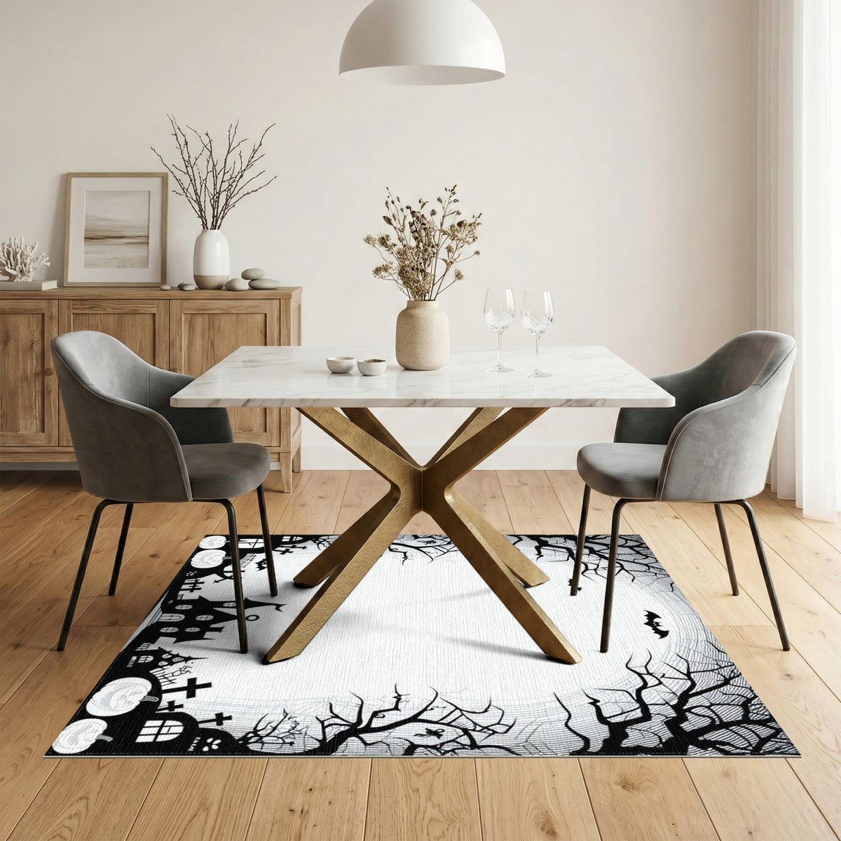 Spooky Halloween Silhouette Washable Area Rug