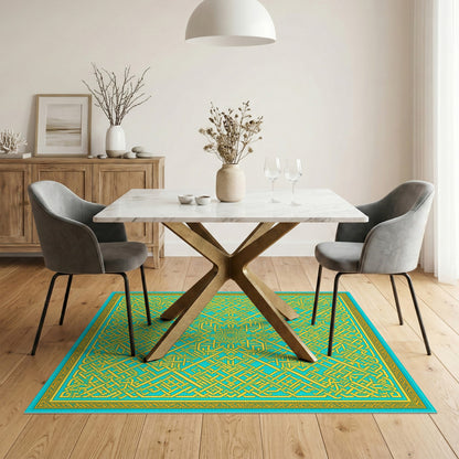 Blue and Teal Geometric Interlock Area Rug