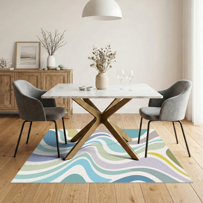 Abstract Area Wavy Blue Teal Wavy Abstract Area Rug