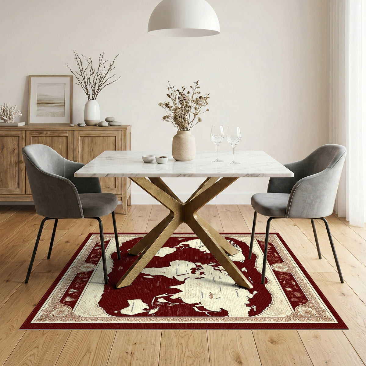 Vintage Red World Map Area Rug