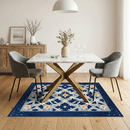 Navy Blue Star Lattice Geometric Area Rug