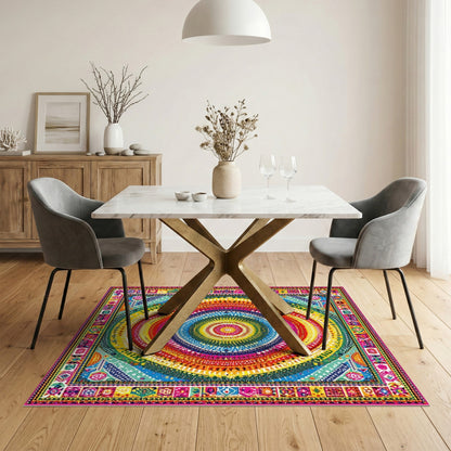 Multi-color and Patterns Vibrant Multi-Color Tribal Circle Area Rug