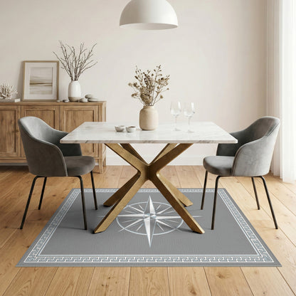 Grey Compass Rose Geometric Area Rug