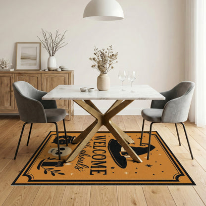 Welcome Little Ghouls Orange Halloween Rug