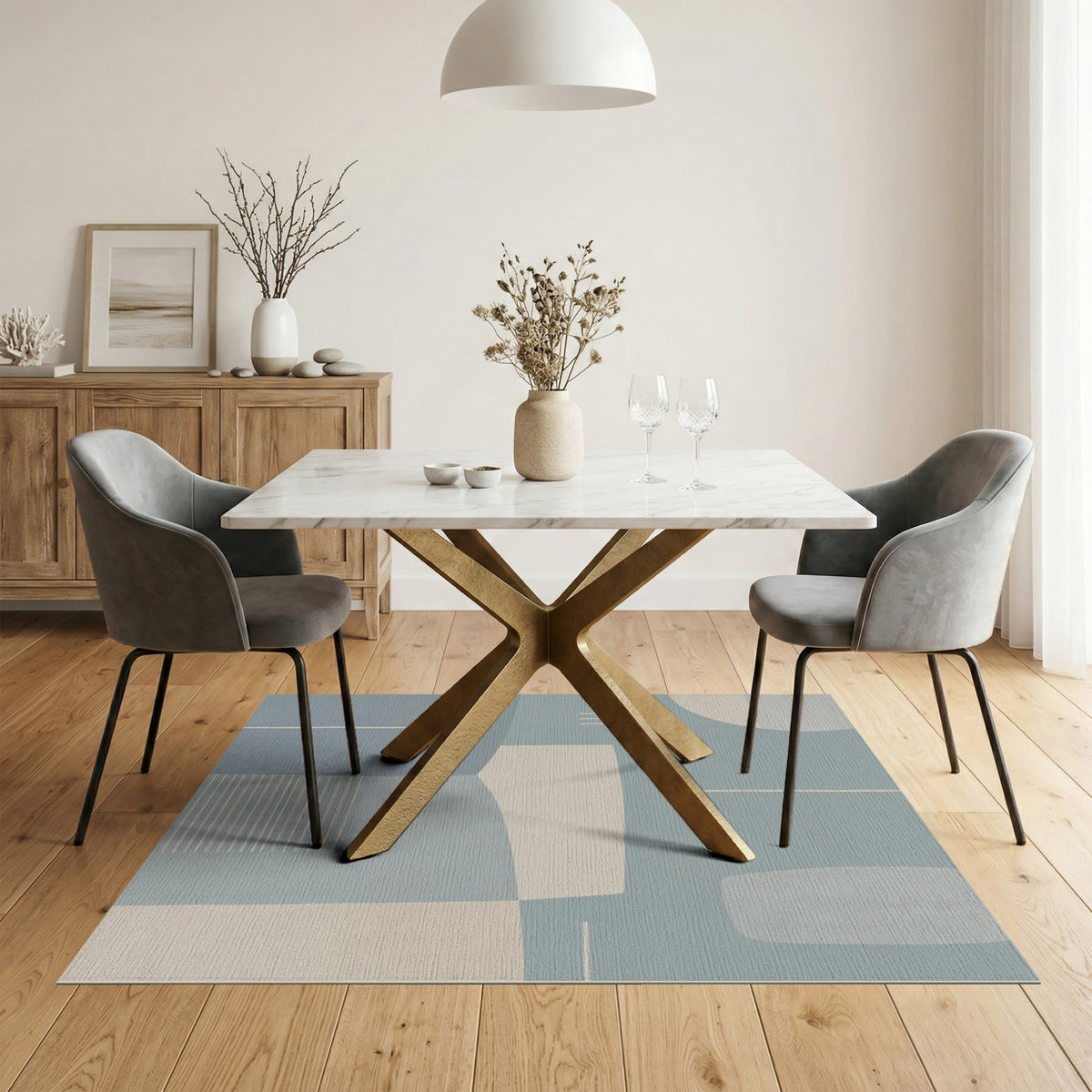Modern Geometric Blue Area Rug