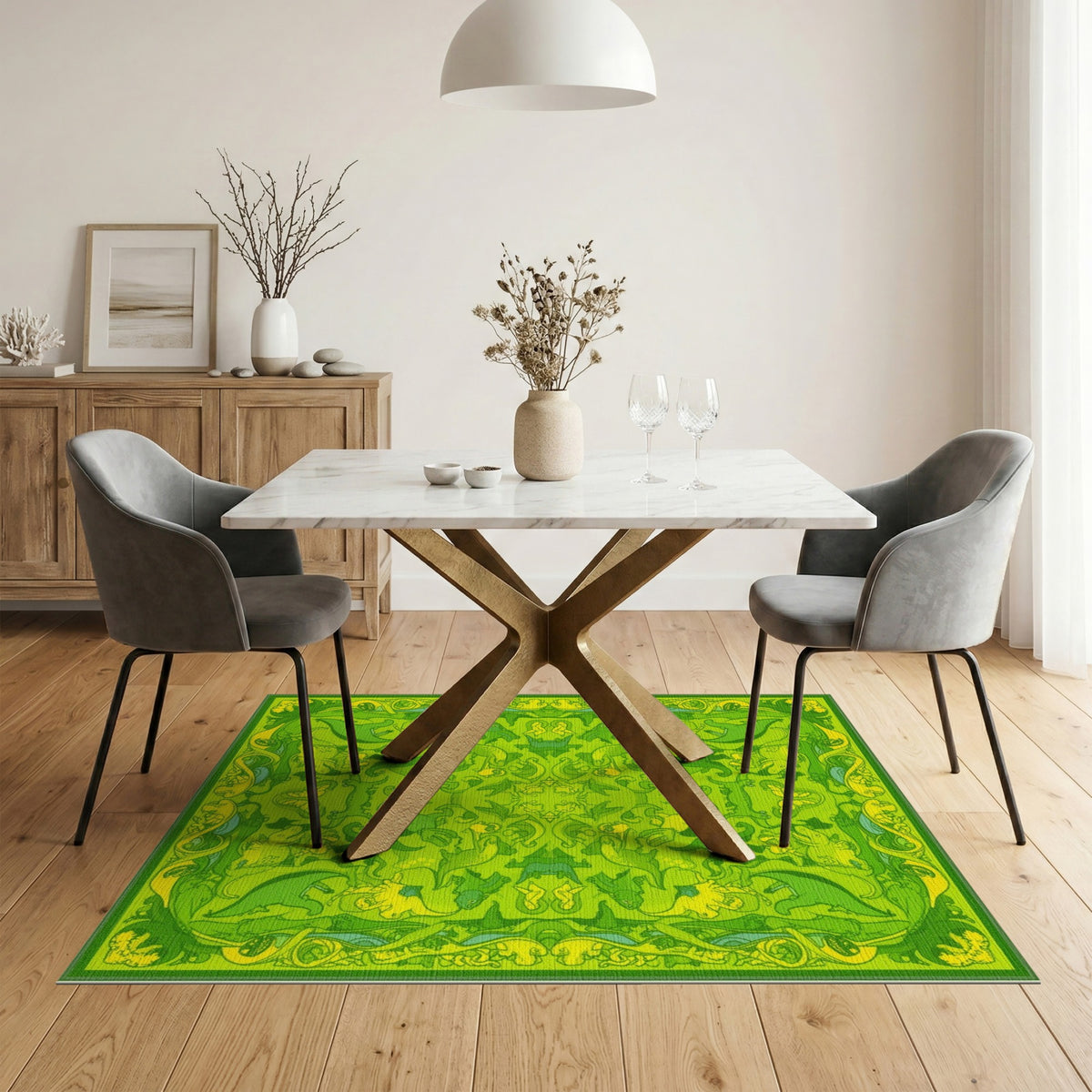 Kids Cartoon Green Dinosaur Kids Cartoon Area Rug