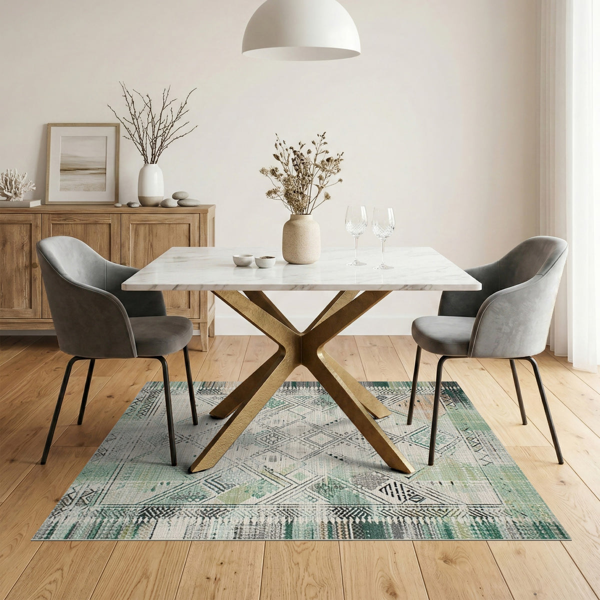 Teal Distressed Tribal Area Rug