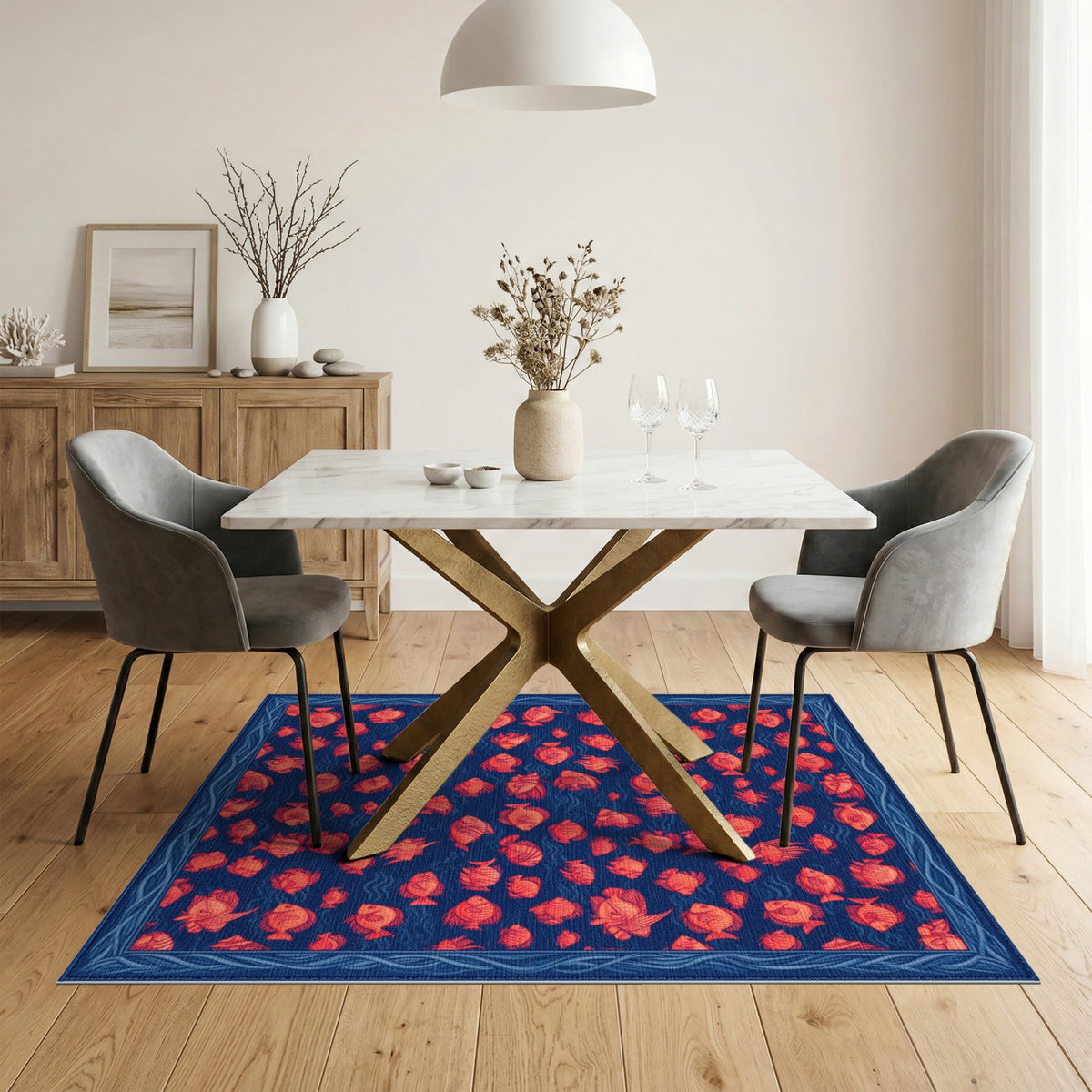 Blue and Teal Coastal Beach Blue Coastal Fish Area Rug