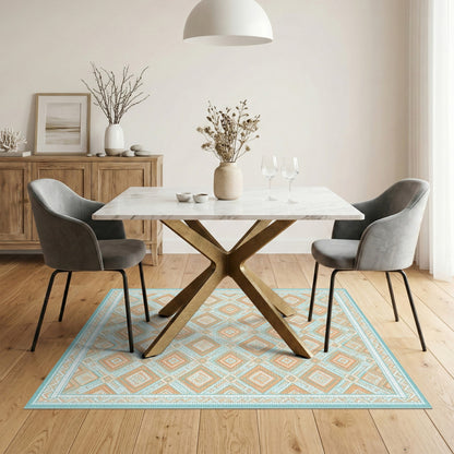 Blue Teal Geometric Diamond Geometric Modern Area Rug