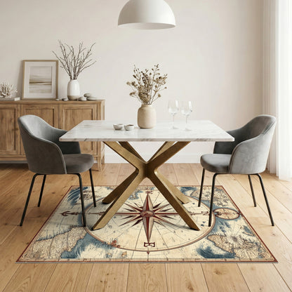 Brown and Tan Vintage Compass Map Area Rug
