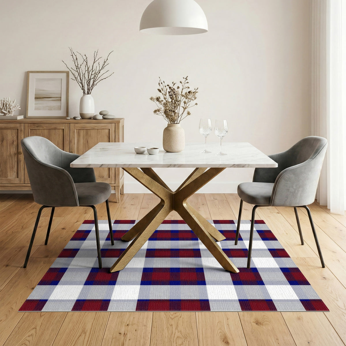 Red Blue Buffalo Check Area Rug
