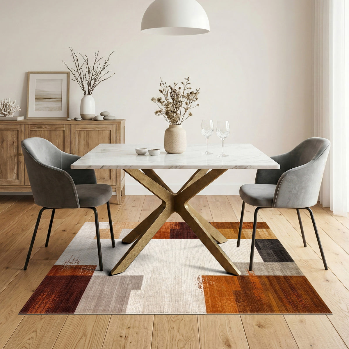 Modern Geometric Brown Tan Area Rug