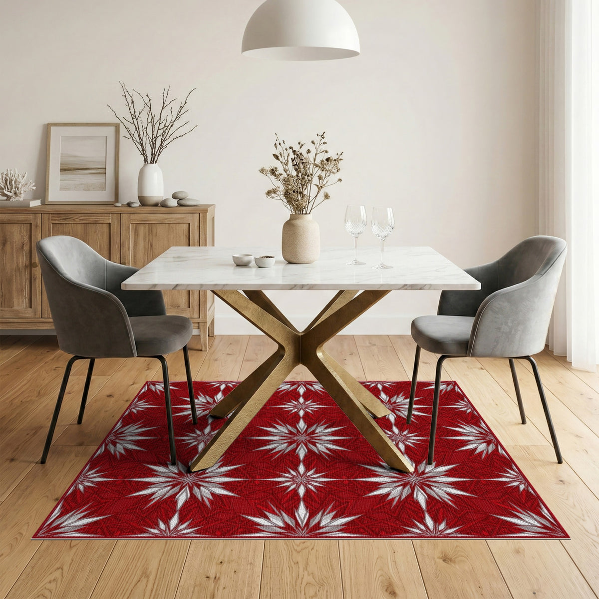 Red Starburst Geometric Red Area Rug